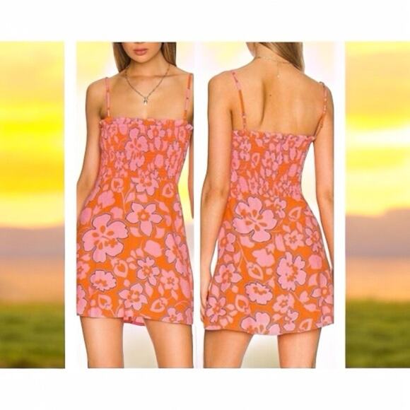 NWT Faithfull the Brand Pink Marni Paraiso Floral Print Mini Dress Size 6 Medium - Picture 1 of 8